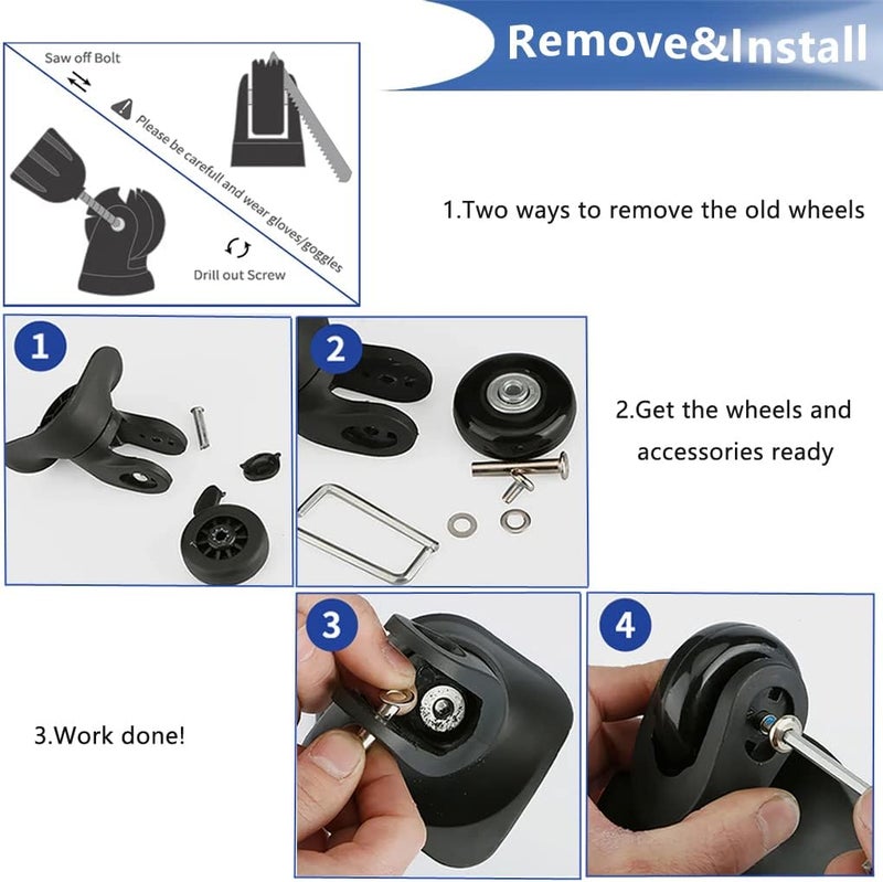 EVARSOL 45mm Set of 4 Luggage Suitcase Replacement Wheels for Trolley Case Travel Bags Caster Inline Roller Skating Roller Swivel Rubber Wheels Bearings Repair Kits with Axles 30mm&35mm&60mm - Image 5